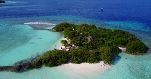 An aerial view of a beautiful beach landscape in The Maldives