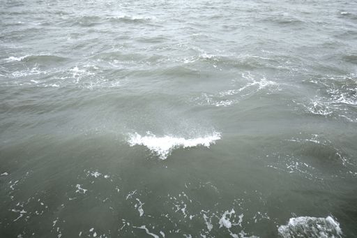 A closeup of ocean waves on a windy day