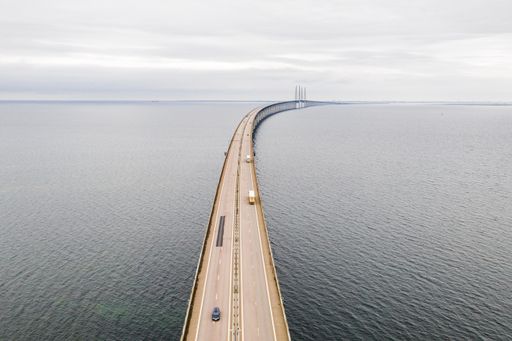 A high angle shot of the famous Oresund Bridge between Denmark and Sweden, Oresundsbron