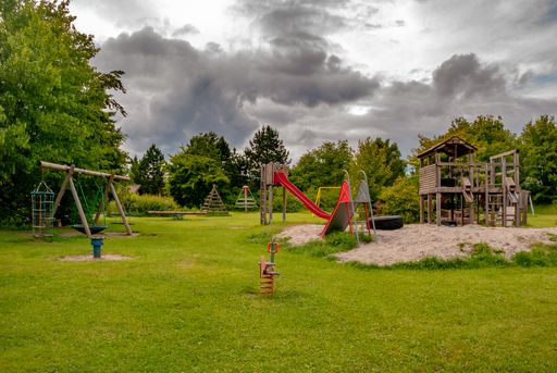 A beautiful view of the playground on a cloudy day