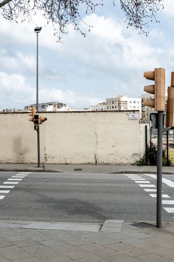 A vertical shot of empty crosswalk in Barcelona, Catalonia