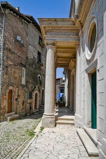 A narrow street in Carpineto Romano, an Italian village near Rome, Italy