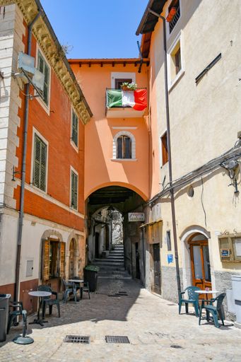 A narrow street in Carpineto Romano, an Italian village near Rome, Italy