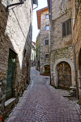 A narrow street in Carpineto Romano, an Italian village near Rome, Italy