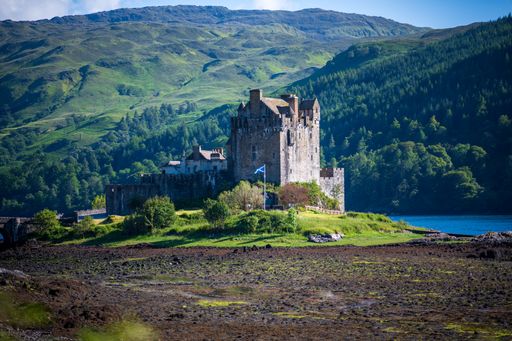 A scenic view of Eilean Donan Castle, Scotland