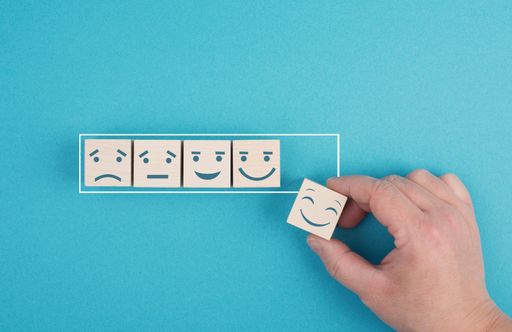 Loading bar with happy and sad faces, business and service rating, evaluation concept, marketing, mood board