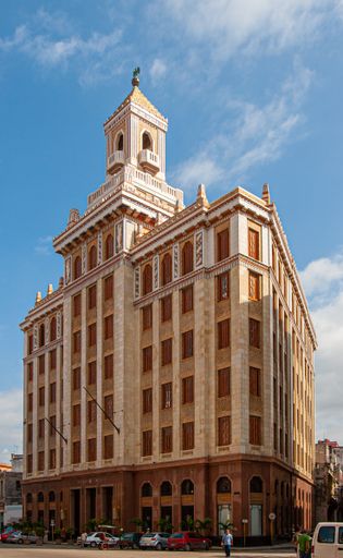 A vertical shot of art deco architecture in Cuba, Bacardi building in Old Havana.
