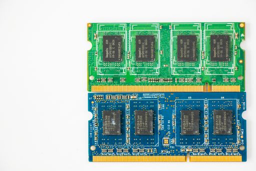 A top view of Random Access Memory (RAM) chips isolated on a white background