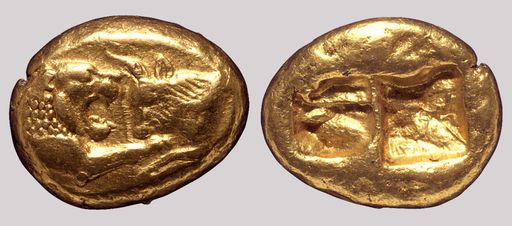 The Aureus Greece Gold Coins isolated on a grey background