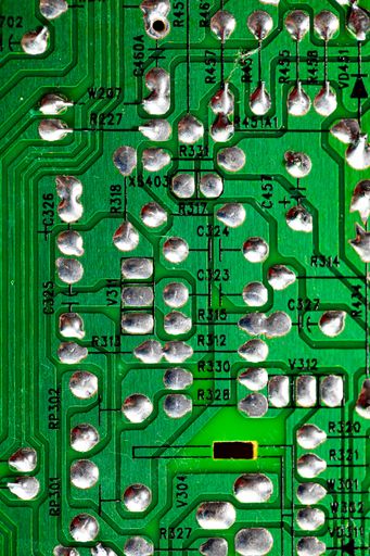 A vertical close-up shot of PC's printed circuit board.