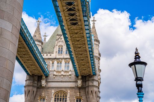A low angle shot of the Tower Bridge in London, UK
