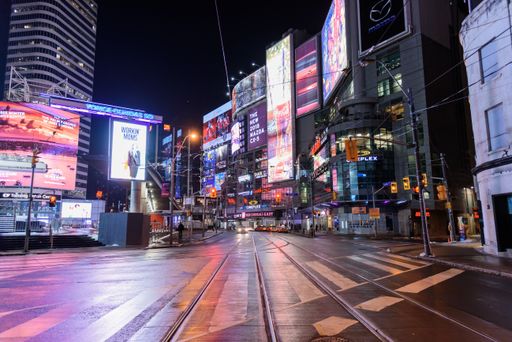 Night view of the Yonge-Dundas Square, also known as Times Square of Toronto