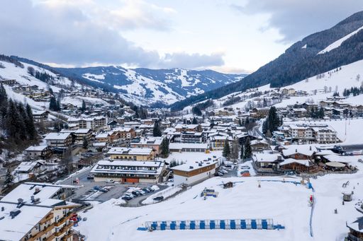 A beautiful scenery of Gerlos, a resort town in Austria covered with snow under a cloudy sky