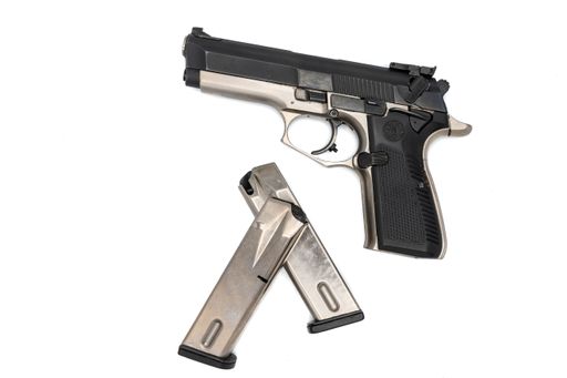a closeup shot of  pistol on white background