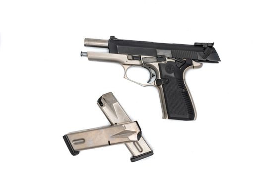 a closeup shot of  pistol on white background