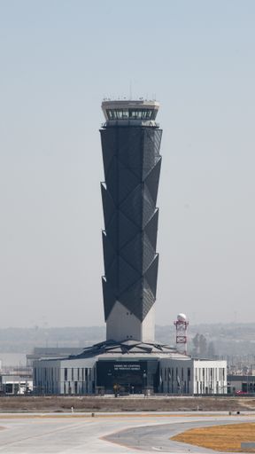 a vertical shot of Felipe Angeles International Airport tower in Mexico.
