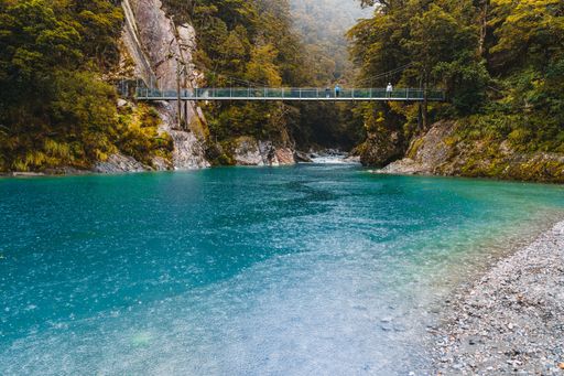 A beautiful view of bridge over the Blue Pools in Otago, New Zealand