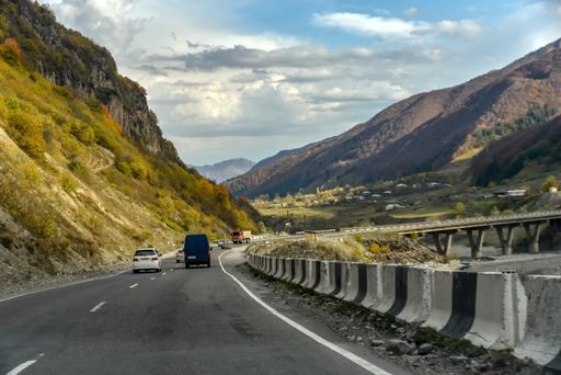 Road and nature view from Tbilisi to Kazbegi by private car , October 19, 2019, Kazbegi, Republic of Gerogia
