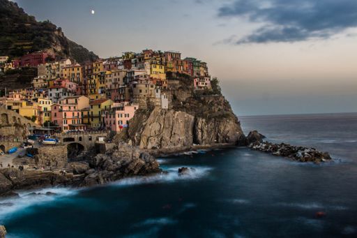 The breathtaking Manarola Scenic Viewpoint in Italy against sunset sky background