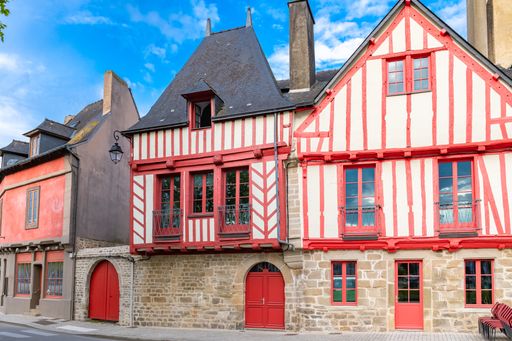 Vannes, beautiful city in Brittany, old half-timbered houses, colorful facades in the historic center