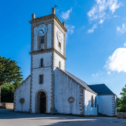 Brittany, Ile-aux-Moines island in the Morbihan gulf, the church in the village