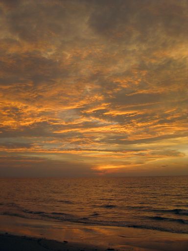 A vertical shot of the exotic sunset in the colorful sky over the calm ocean