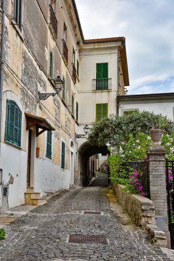 A small street among the old houses of Arce, a medieval village in the Lazio region in Italy.
