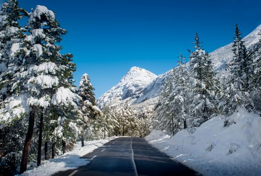 The beautiful shot of snowy mountain landscape road