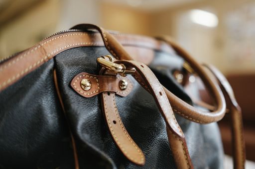 A closeup of a leather handbag