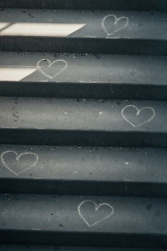 A closeup shot of hearts on stairs