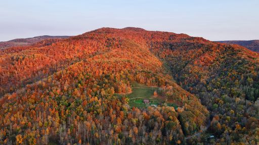 An aerial view of forest hills in Autumn, West Virginia