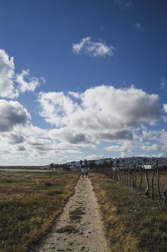 A vertical shot of a road in town Conil de la Frontera in Andalusia