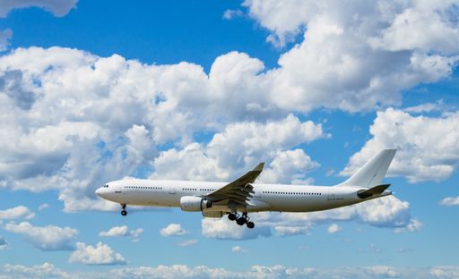 An Airbus A330 aircraft of the Hi Fly Malta company, landing at Barcelona, El Prat airport