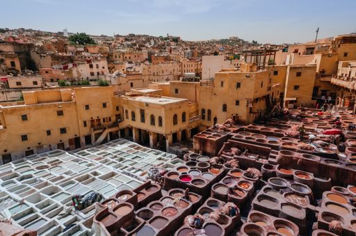 The ancient Chouara Tannery in Fez , Marocco