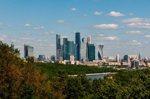 The beautiful cityscape of Moscow, Russia against a blue sky
