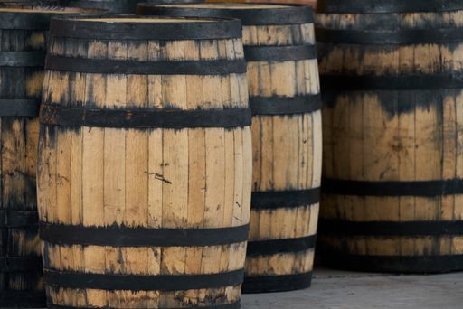 Oak wood barrels for tequila maturation industry concept