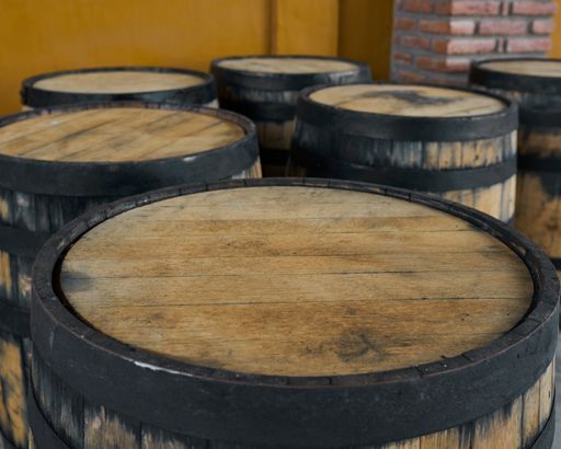 Oak wood barrels for tequila maturation industry concept