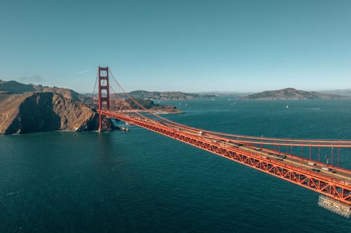 An aerial shot of the Golden Gate Bridge in San Francisco, California