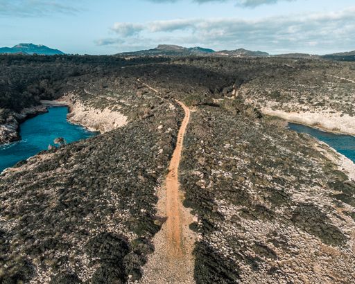 A scenic aerial view of geological formations at the seashore