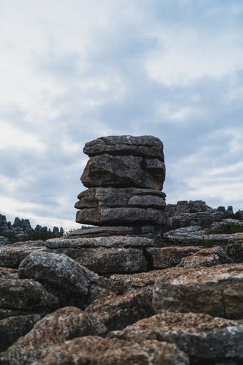 A beautiful landscape view of the rock formations in El Torcal de Antequera on a sunny day in Malaga, Spain
