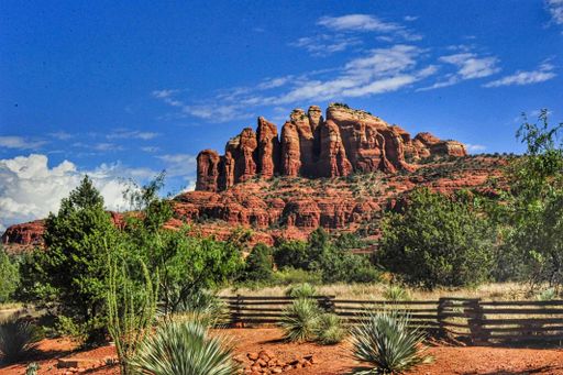 A scenic view of Bell Rock on a sunny day in Sedona, Arizona, USA