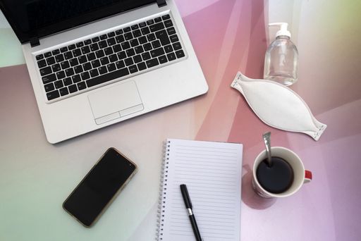 A flat lay of the essentials things during an online class amidst the COVID19 pandemic