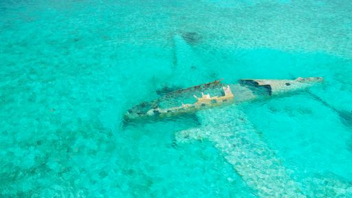 The famous Staniel Cay plane wreck near the Compass Cay island, Exumas, Bahamas