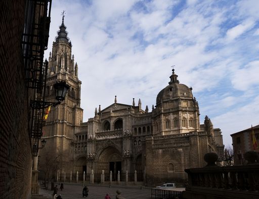 A scenic view of The Primatial Cathedral of Saint Mary of Toledo, Spain