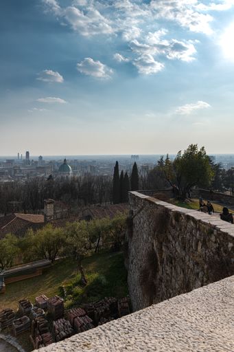 A castle hill of Brescia facing the dome of the Cathedral