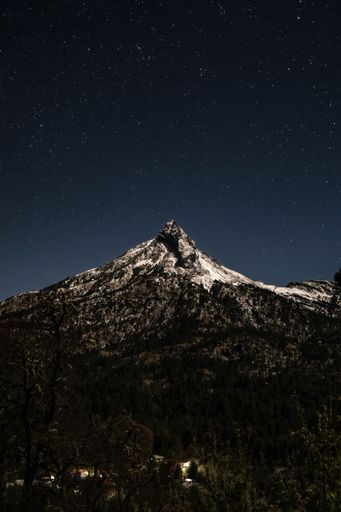 A vertical shot of the volcano of Colima in the starry night