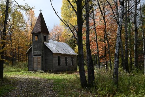 A beautiful shot of Estonian Evangelical Martin Luther Church during autumn season, Gleason, Wisconsin, United States