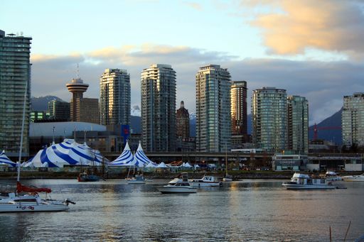 The False Creek and downtown Vancouver at sunset, British Columbia, Canada