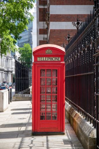 A view of the traditional British red telephone box