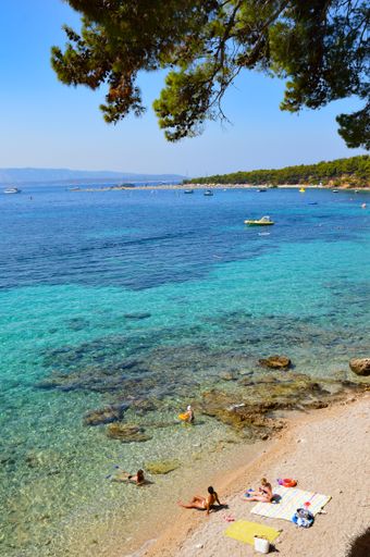 A vertical shot of a coast of Brac island in Croatia in the Adriatic Sea.